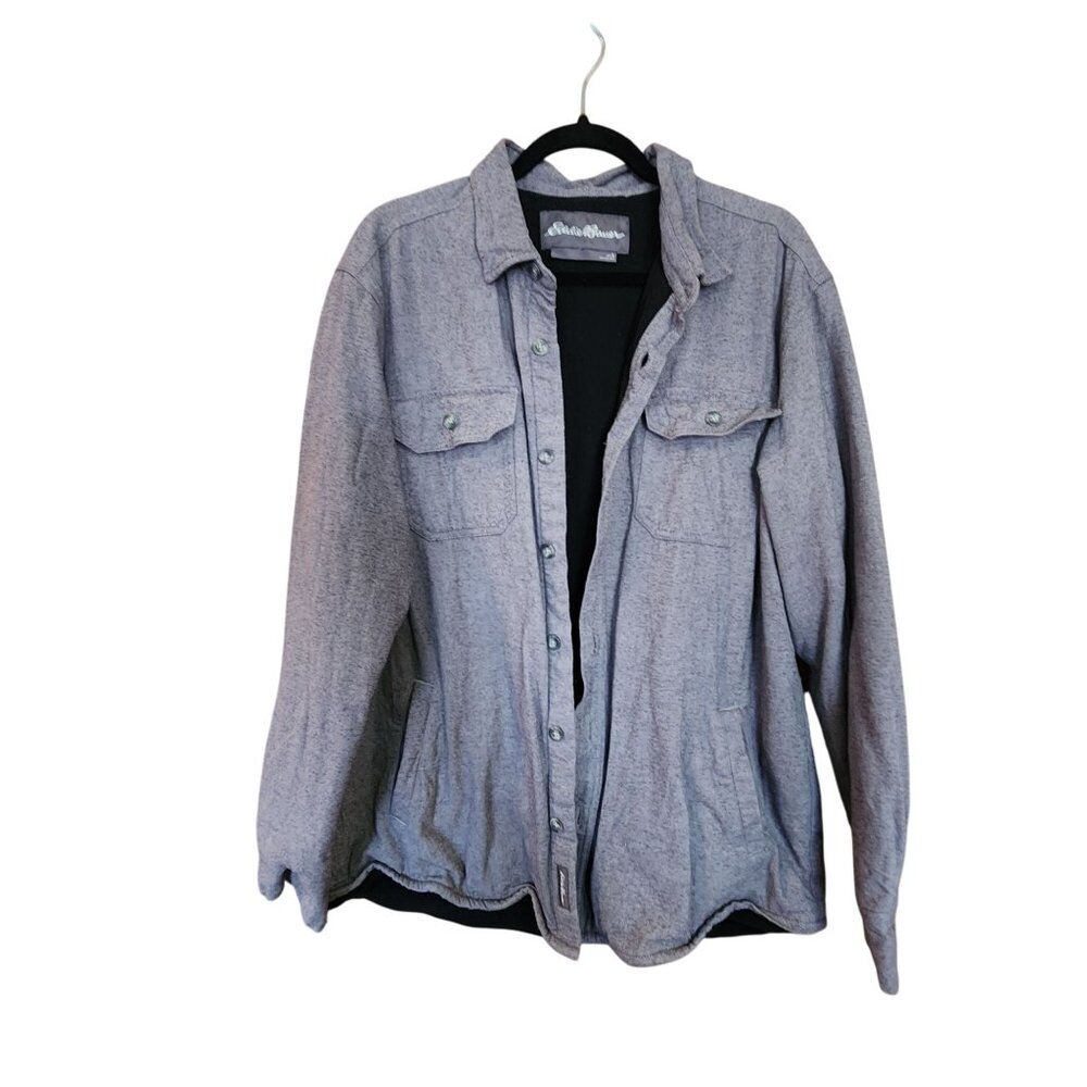 Eddie Bauer Mens Gray Button-Up Shirt Jacket Shacket With Fleece Lining Size L